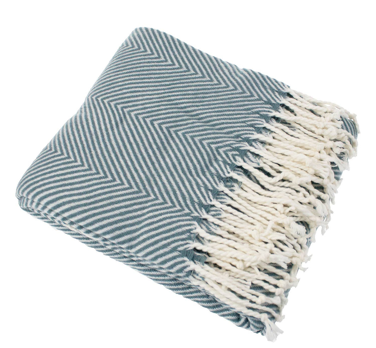 Frost Green Classic Chevron Throw Blanket with Tassels