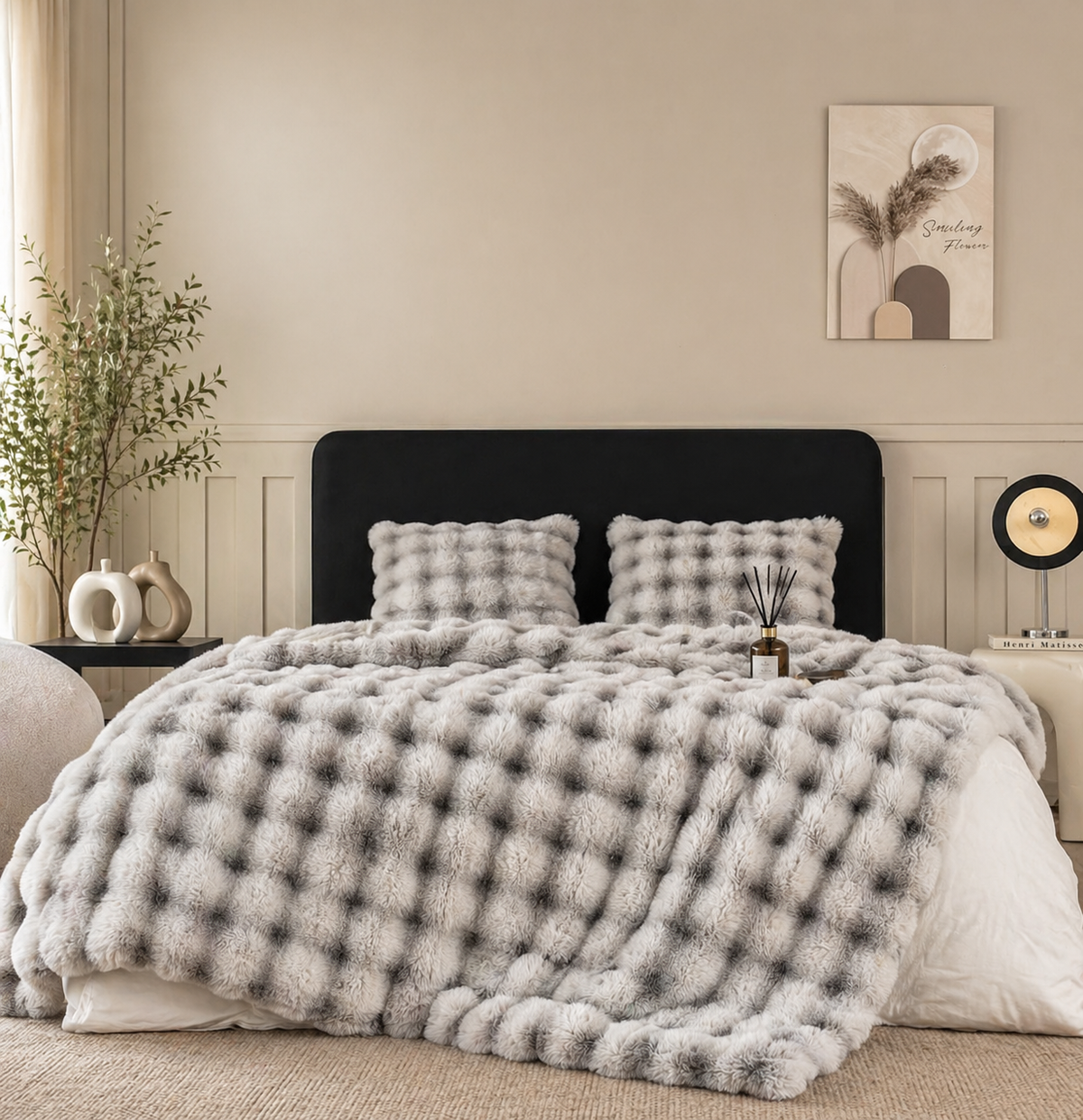 Gray Luxury Tufted Faux Fur Throw Blanket