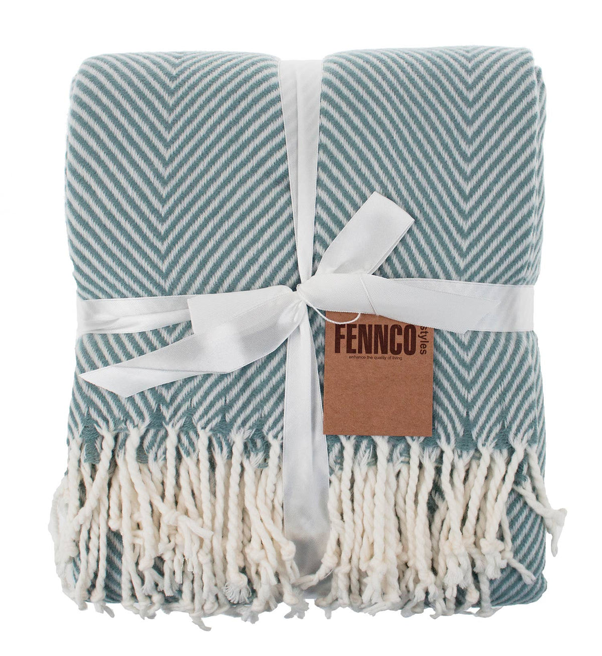 Frost Green Classic Chevron Throw Blanket with Tassels