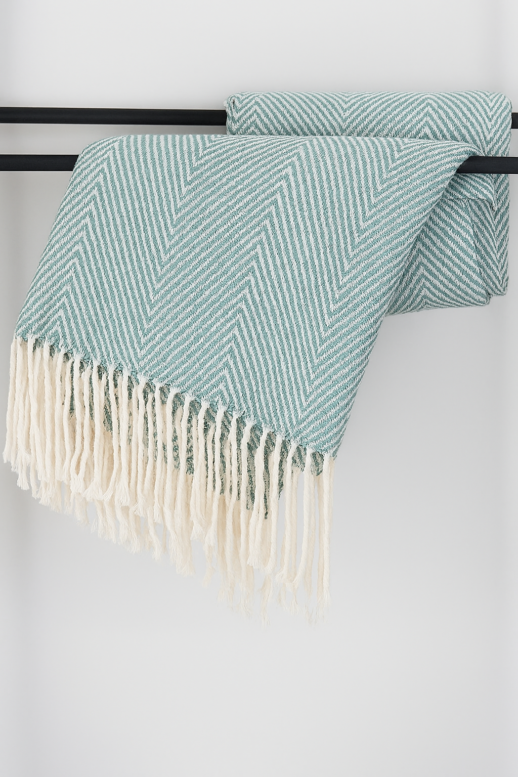 Frost Green Classic Chevron Throw Blanket with Tassels